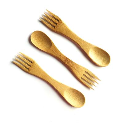 China Stocked bamboo cutlery spork spoon fork 2 in 1 custom logo 17cm for sale