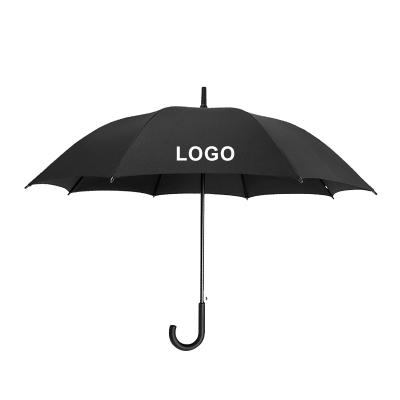 China Promotional Custom Minimalist J Type Handle Umbrella Logo Black Color Golf Umbrella for sale