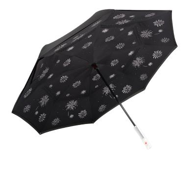 China Vintage Business Gifts Vintage Straight Reverse Handle Light Automatic Umbrella LED Umbrella With Logo Printing for sale