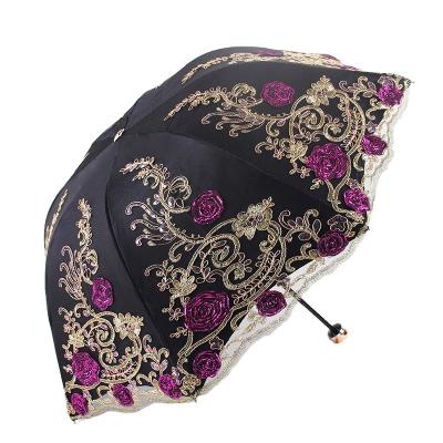 China Morden Vintage Lace Embroidery Luxury Sun Umbrella for sale