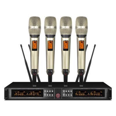 China ATSH AT6400 Handheld Microphone 4 Channels Custom High Quality Gold OEM Button Stage Wireless Microphone for sale