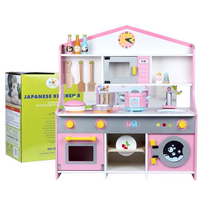 China Pretend Kitchen Toy Play Set Large Pretend Play Kitchen Family Kitchen Table Children Simulation Wooden Toy Kitchen for sale