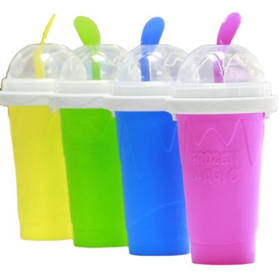 China Custom Reusable Silicone Squeeze Stocked Frozen Smoothie Cup With Straw for sale