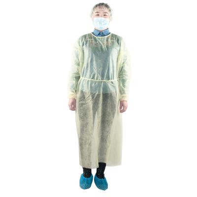 China Medical Health Physician AAMI Level 2 Yellow PP SMS Patient Disposable Isolation Gowns Price List for sale