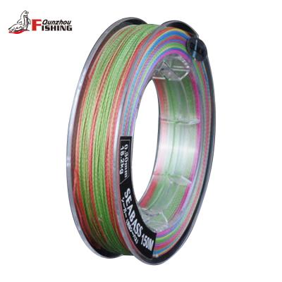 China Hot Sale Super Strong Tensile Strength 4 Strands Multicolor PE Coated Braided Fishing Line For Bass 150m for sale