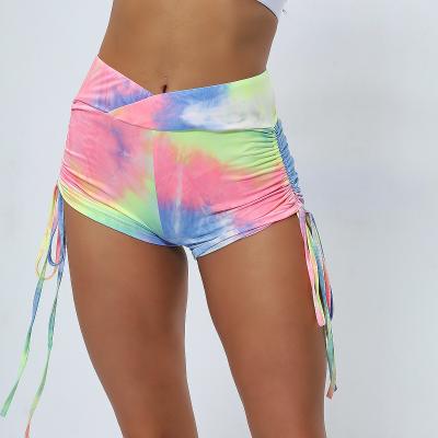 China New Fashion Breathable Yoga Pants Tie Dye Drawstring High Waisted Shorts for sale