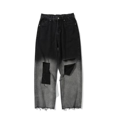 China Breathable Hot Selling High Street Black Ripped Jeans Men's Straight Loose Fashion Casual Washed Jeans Pants for sale