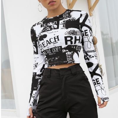 China Viable Wholesale Women Printing Long Sleeve Crop Top T-Shirt for sale