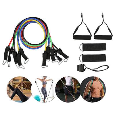 China Buliding ALDWIN Customized Fitness Exercise Tube 11pcs Latex Resistance Bands Body Shaping Yoga Tubes With Carabiners Pull Rope for sale