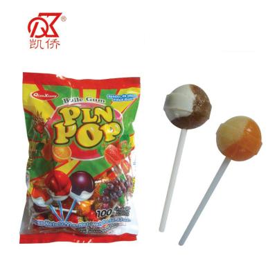 China Natural Halal 16g Bubble Gum Fruit Ball Shape Custom Lollipops for sale