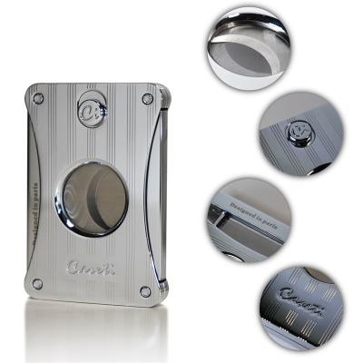 China Stainless Steel Contemporary Cigar Cutter CA113 Double Cut Blade Blade In Black Gift Pouch for sale