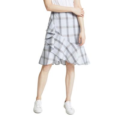 China New Style Regular Knee Length Crossover Ruffle Plaid Skirt For Lady for sale