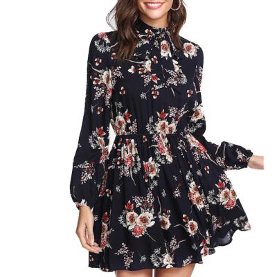 China Wholesale Anti-wrinkle Classic Colorful Flowers Long Sleeves Women Dress for sale