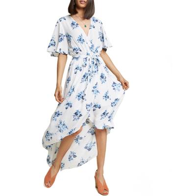 China Wholesale Floral Anti-wrinkle Floating Sleeves Women Summer Beach Dress for sale