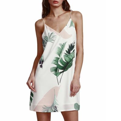 China Anti-static hot style printed chiffon palm leaf top with sexy sleeveless dress for ladies for sale