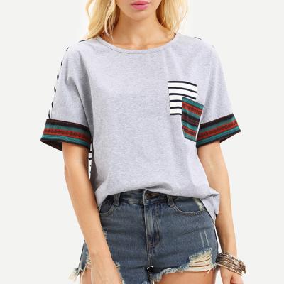 China QUICK DRY Shortsleeve Striped Top Print Pocket Quilted Women for sale