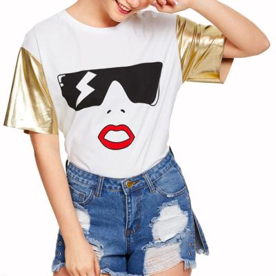 China Women Patchwork Gold Sleeve Shirt Hip Hop Breathable Hot Selling Elegant Cool Graphic Printing Clothing for sale