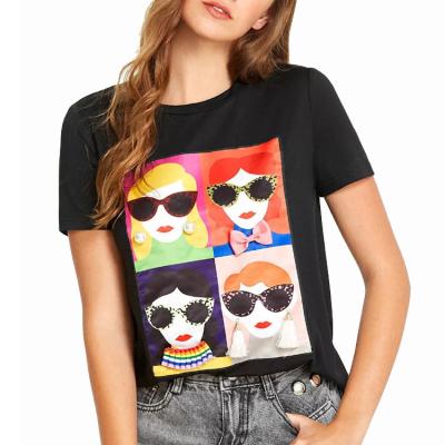 China QUICK DRY Best Quality Lovely Breathable Cartoon Printed Round Neck T-Shirt For Women's Mid Long T Shirt for sale