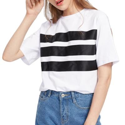 China QUICK DRY Casual Multicolor Crewneck Tops Fashion Women Clothing Summer Sleeve Color Block Short T-shirt Ladies for sale