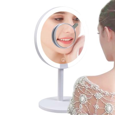 China Custom Smart Beauty Vanity Desk LED Lighted Magnification 3X Lighted Cosmetic Makeup Mirror With Stand for sale