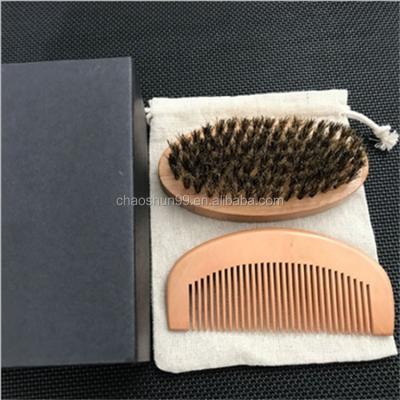 China Fashionable Appearance Handmade Wooden Comb and Natural Boar Hair Beard Brush for Men Beard Care for sale