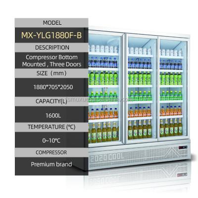 China MUXUE Single-temperature Glass Three Doors Display White Commercial Fridge Refrigerator Beverage Cooler MX-YLG1880F-B for sale