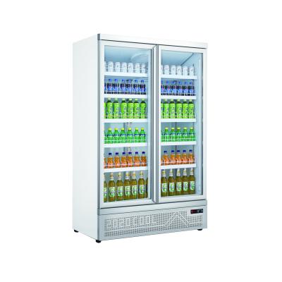 China Cooler Commercials Single-temperature MUXUE 2 Door Refrigerators White Glass Commercial Beverage Cooler Display Beverage Refrigerators MX-YLG1250F-B for sale