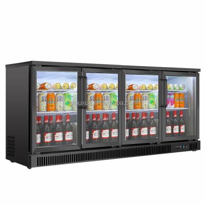 China MUXUE Single-temperature Black Race Counter Beer Fridge Four Door Glass Beer Cooler MX-BTG1800F for sale