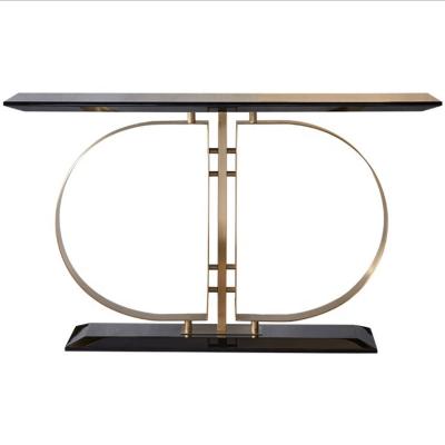 China High End Customized Lobby Table Gold Stainless Steel Modern Hallway Hotel Console Table for sale