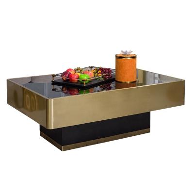 China Modern Stainless Steel Living Room Furniture Glass Tea Tables Centerpiece Gold Coffee Table for sale