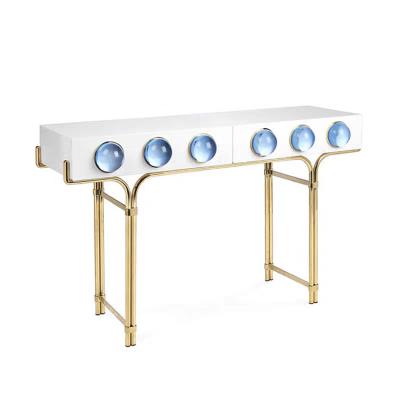 China Customized console table luxury brushed metal brass leg design hotel porch light luxury hotel villa post modern customized console table for sale