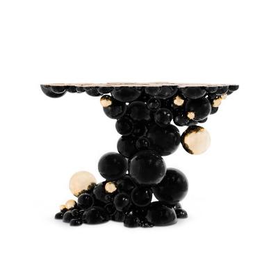 China Modern Luxury Modern Designer Stainless Steel Black Lacquer And Gold Plated Round Console Table for sale