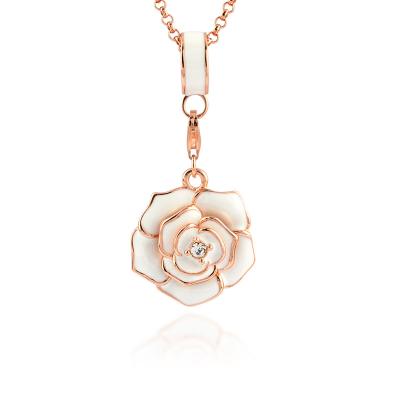 China Hot Selling Rose Charm Necklace Flower Necklace 18k Gold Plated Irregular Pendant Enamel Tone Crystal Necklace For Women for sale