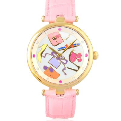 China Women Fashion Wrist Watches Leather Strap Cute Print Watches For Women And Girl Enamel Dial for sale