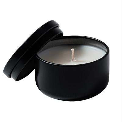 China Custom Travel Candle Factory Best Quality Selling Aromatherapy Private Label Soy Wax Unique Travel Candle Factory Scented Candles With Black Tin Jar for sale