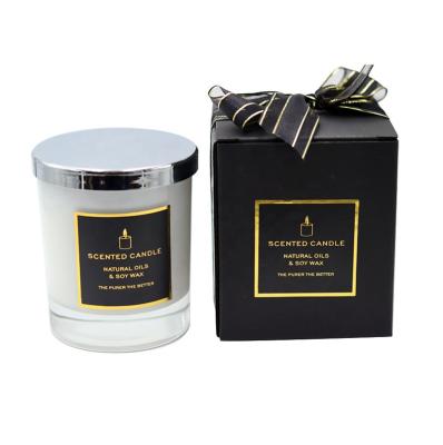 China High Quality Custom Handmade Black Glass Jar Candle Home Decor Soy Wax Birthdays Scented Candle With Lid And Box for sale