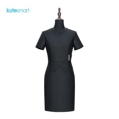 China Wholesale Anti-Static Women Clothes Short Sleeve Office Dress Women Bodycon Midi Working Elegant Career Dresses for sale