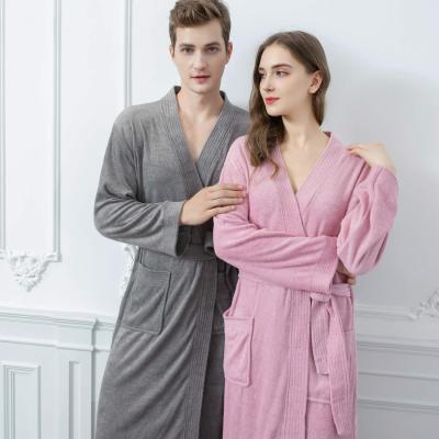 China Men's and Women's Polyester/Cotton Terry Cloth Soft Short Kimono Long Robes Sleepwear Bedroom Coat Bathrobes With Pockets for sale