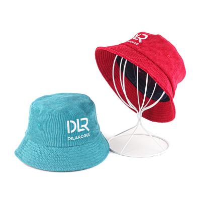 China Wholesale Custom Character Embroidery Logo Corduroy Bucket Hats for sale