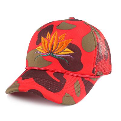 China COMMON Custom Logo 6 Panel Safari Mesh Baseball Cap Plain Camouflage Trucker Hat for sale