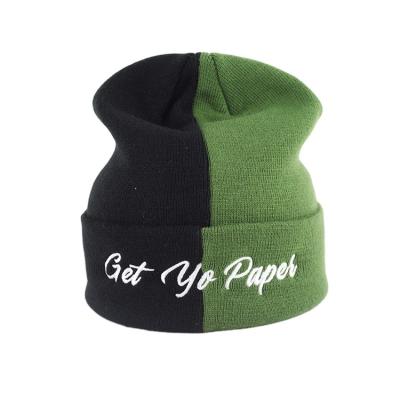 China Wholesale COMMON Logo Hats Custom Beanie Winter Two Tone Color Acrylic Embroidery Knitted Hat for sale