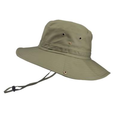 China Striped High Quality Plain Brim Wide Bucket Fishing Bucket Hat With String for sale