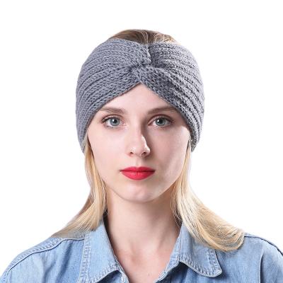 China Autumn Winter Ladies Knitted Cross Style Elastic Headbands European and American Soft Warm Wool Headbands For Women for sale