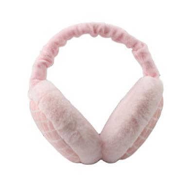 China Free Size Winter Adults Kids Faux Fur Plush Hamburger Rabbit Style Solid Warm Pink Foldable Ear Muff Headband Wholesale Free Size for sale