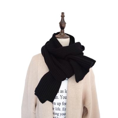 China Wholesale Winter Scarfs 2021 Custom Logo Solid Color Long Knitted Scarf Black Thick Satin Scarf For Women for sale