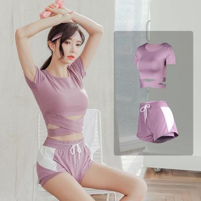 China Breathable High Quality Gym Running Clothing Set Yoga Summer Shorts Loose Casual Sports Wear Women Short Sets for sale