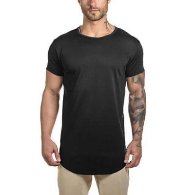 China 2021 wholesale QUICK DRY round causul mid length slit collar t-shirt for men's casual soild color for sale