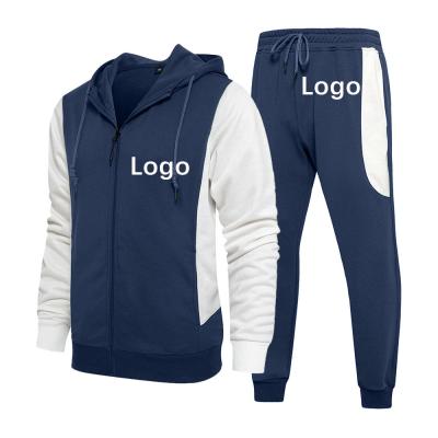 China Custom Made Men's Casual Sweatsuit Breathable With Zipper Splice Tracker Tracksuit Hoodies Pants 2 Pieces Sets Clothing for sale