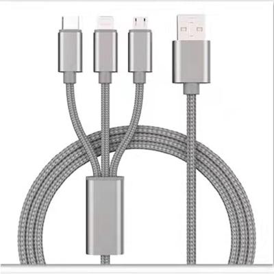 China MP3/MP4 player weave one for three data cables iphone charger 3 in 1 USB cable for sale