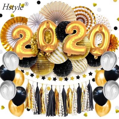 China Eco-friendly Hot Sale Black Gold Happy New Year Fabric Balloons Party Supplies For 2021 Happy New Years Decorations SET651 for sale